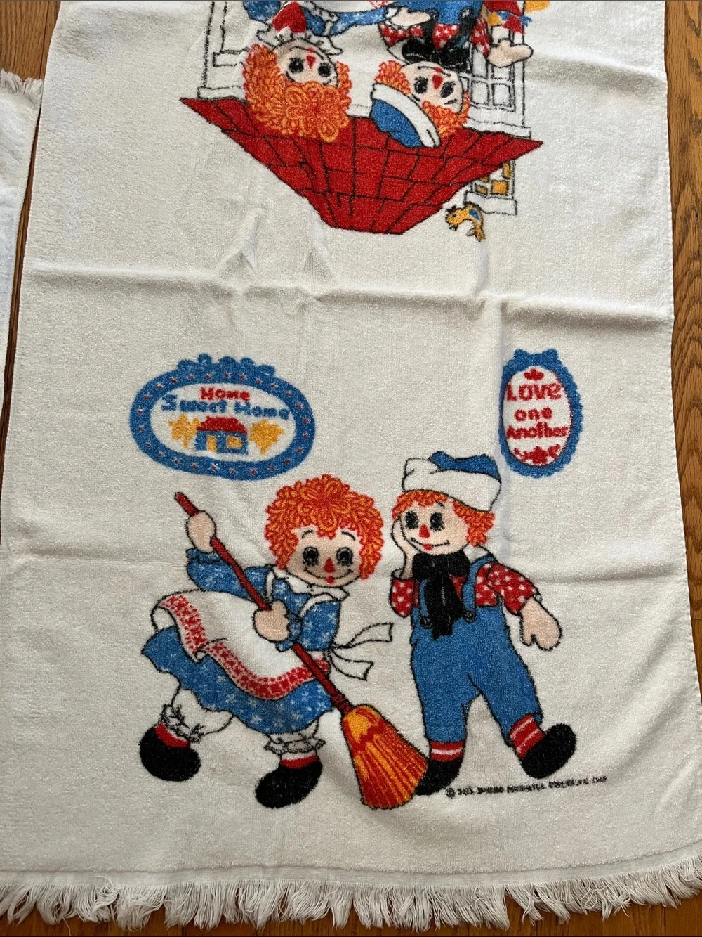 Vtg Raggedy Ann & Andy Bath & Hand Towel Home Sweet Home Bobbs Merrill MCM *READ